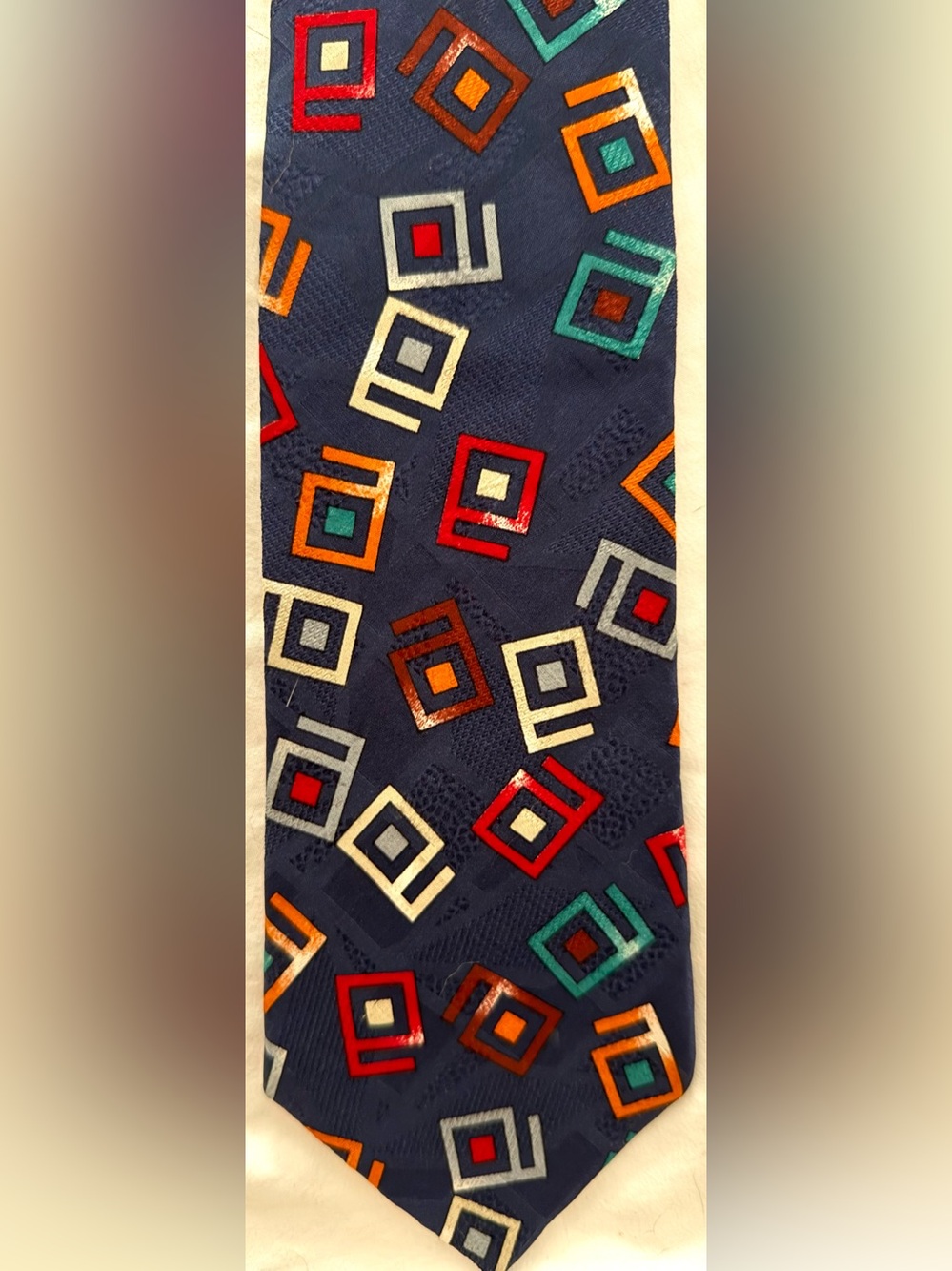 Addison on Madison Handmade Silk Tie Navy Geometric Squares Italian Wide